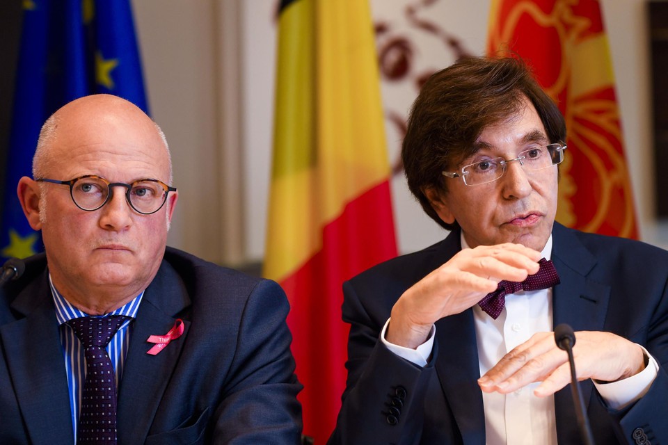Minister Jean-Luc Crucke (MR), bevoegd voor Luchthavens, en Waals minister-president Elio Di Rupo (PS). 