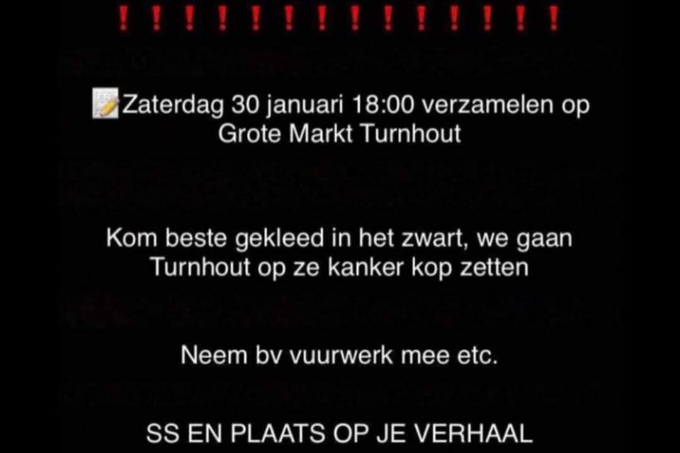De  oproep om in Turnhout te protesteren. 