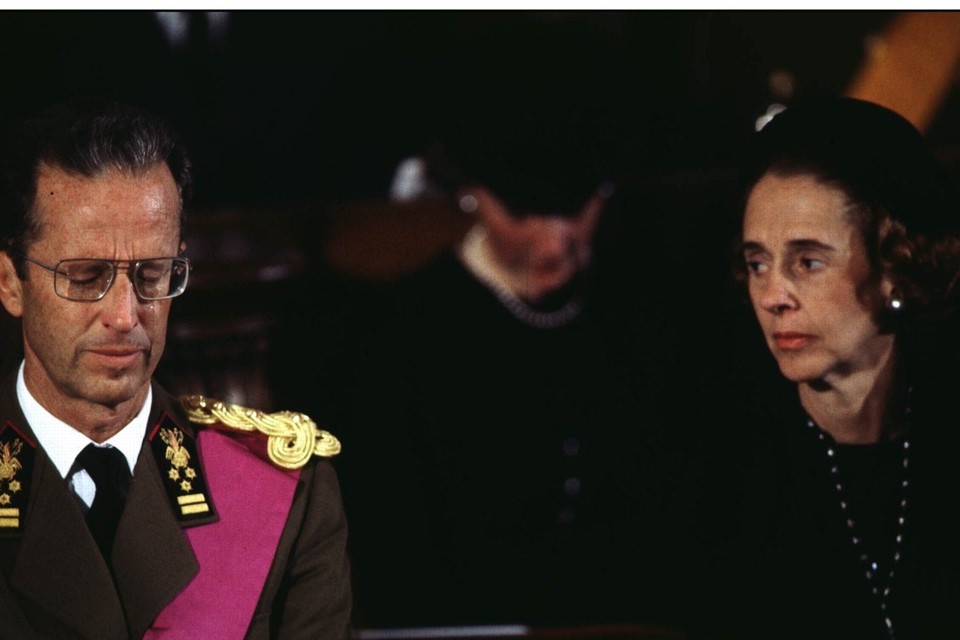 Tijdens de begrafenis van koning Leopold III, vader van Boudewijn (1983).