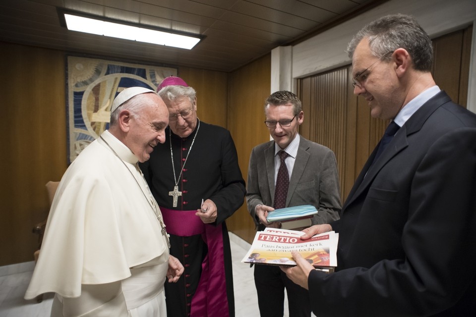 Geert De Kerpel (rechts) op bezoek bij de paus in 2016. 