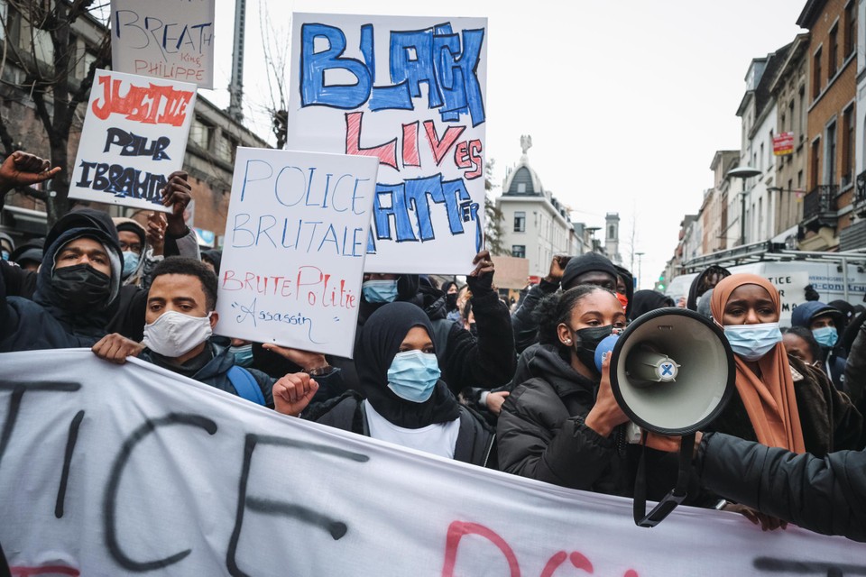 De betoging voor Ibrahima, woensdag aan Brussel-Noord. 