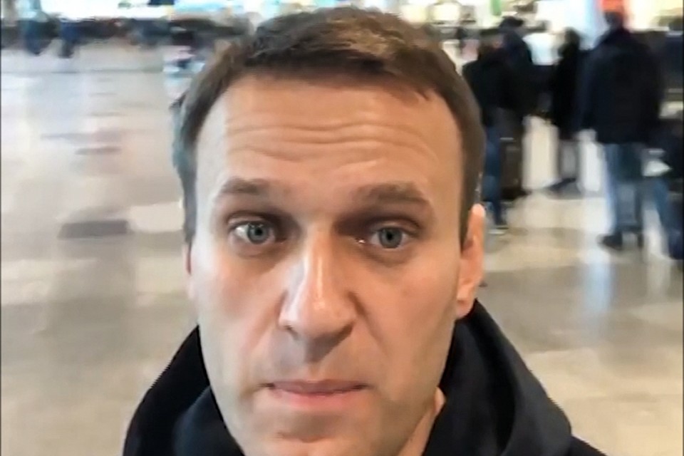 Een selfie van Navalny in de luchthaven in Moskou 