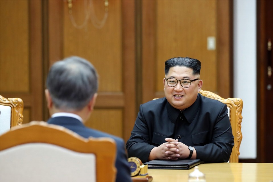 Kim Jong-un tijdens de tweede ontmoeting met Moon Jae-in 