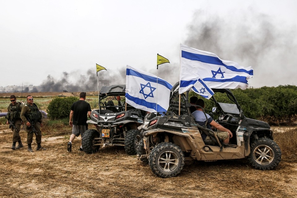 Israëlische soldaten nabij de grens met Gaza. 