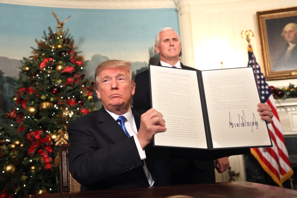 President Trump in december, bij de bekendmaking van zijn besluit de Amerikaanse ambassade te verhuizen naar Jeruzalem 