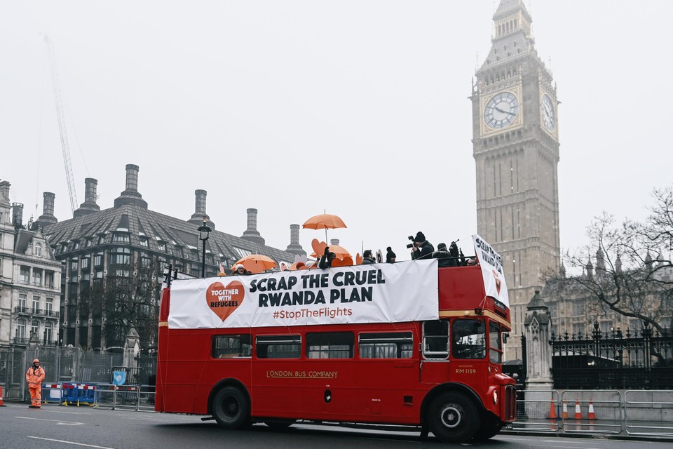 Protest in de Britse hoofdstad Londen tegen de Rwanda-deal