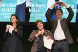 thumbnail: Groen-voorzitter Meyrem Almaci (midden) tussen Ecolo-covoorzitters Zakia Khattabi en Jean-Marc Nollet