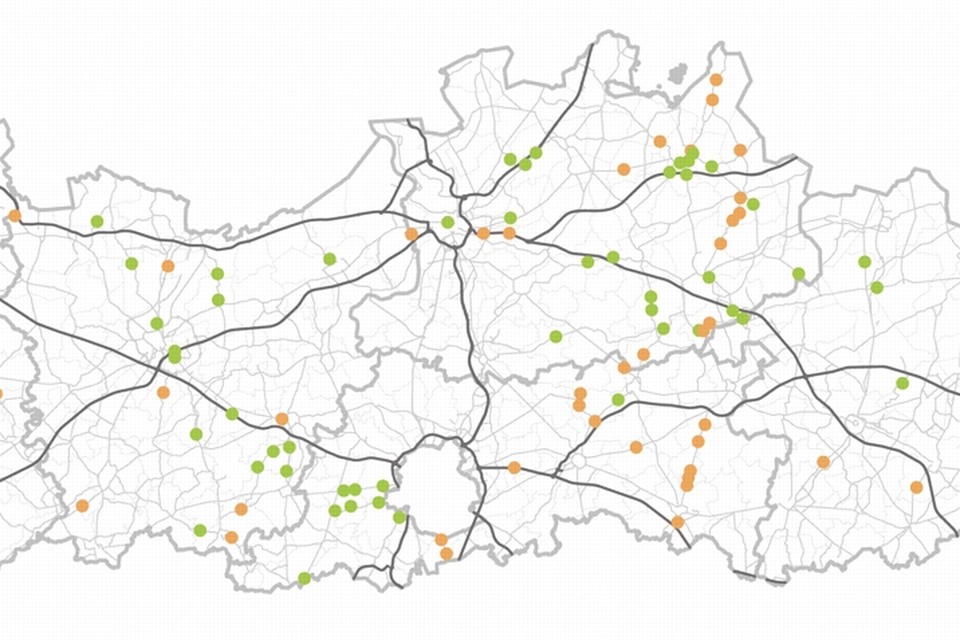 Trajectcontroles in Vlaanderen: groen is al operationeel, oranje is op komst. 