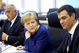 thumbnail: Bondskanselier Merkel tussen de Spaanse premier Pedro Sánchez (r.) en de Bulgaarse premier Boyko Borisov (l.) 