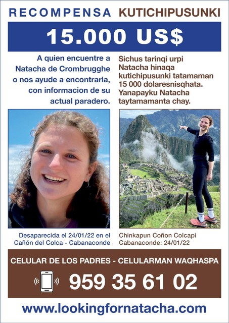 De flyer waarin informatie gevraagd wordt over de verdwijning van Natacha. 