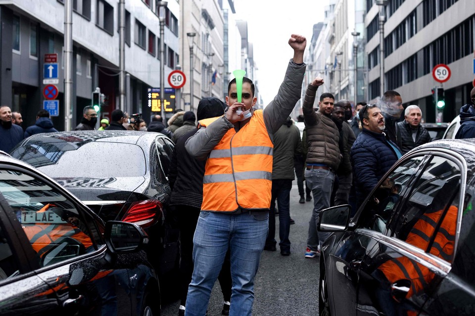 Boze Uber-chauffeurs bij een protest op donderdag. 