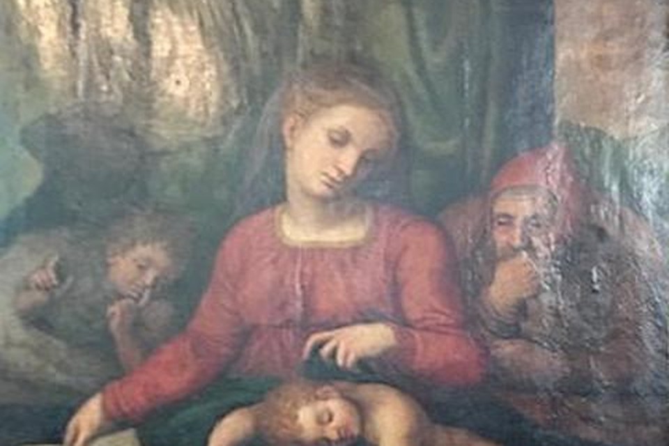’Heilige Familie’, geschilderd op een houten paneel van 100 kilogram. 