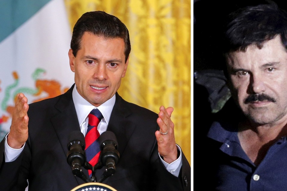 Volgens een getuige kreeg de vorige president van Mexico, Enrique Peta Nieto (links), een massa smeergeld van Joaquin Guzman, bijgenaamd ‘El Chapo’ (rechts). 
