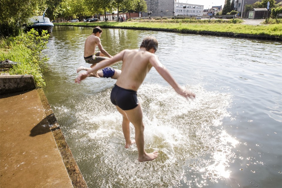 Jongeren in de Schotense Vaart, waar ‘wildzwemmen’ verboden is. 