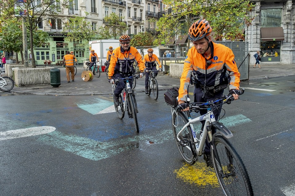 Agenten van de fietsbrigade van Brussel. (themabeeld) 