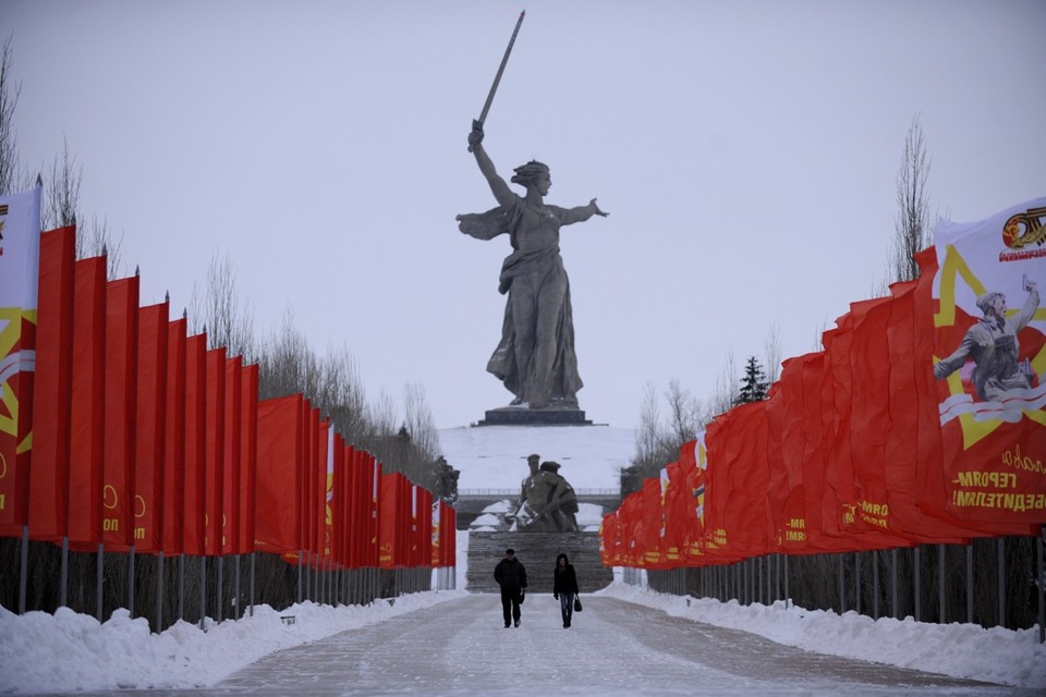 Het monument Moeder Moederland in Volgograd, ter ere van de Slag om Stalingrad 