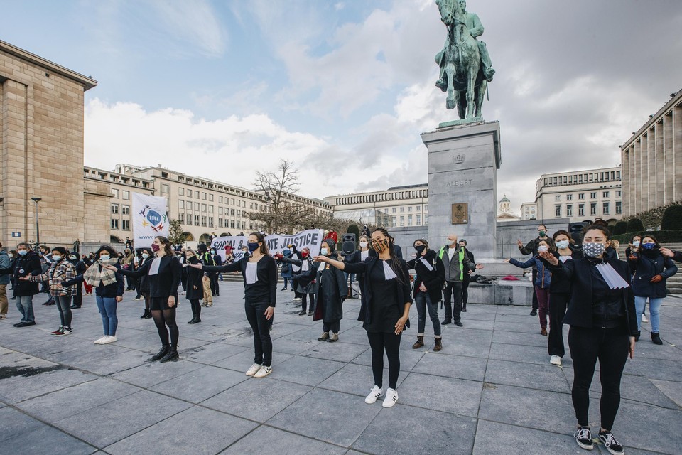 Een actie in Brussel ter ondersteuning van de Klimaatzaak, maart 2021.