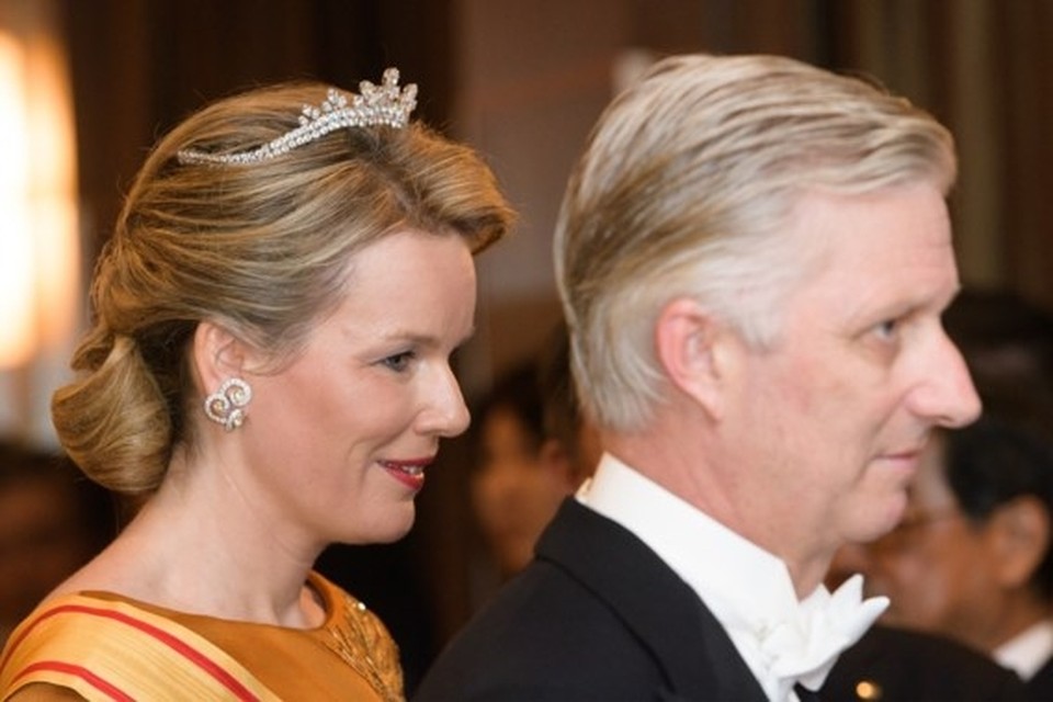 Koningin Mathilde met de Wolfers-tiara 