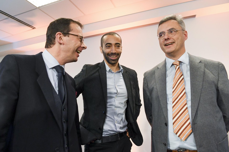Minister Wouter Beke, staatssecretaris Sammy Mahdi en voorzitter Joachim Coens, in 2019. 